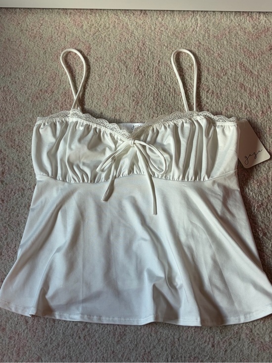 gaze Tops - Cream/White Satin-Look Spaghetti Strap Camisole